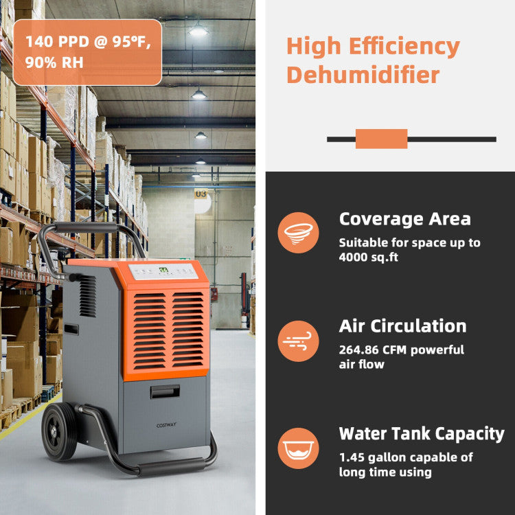 Portable Commercial Dehumidifier with Water Tank and Drainage Pipe