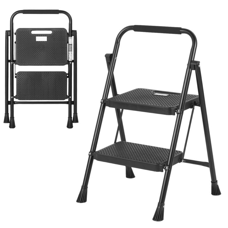 Portable Folding 2-Step Ladder with Wide Anti-Slip Pedal and Safety Buckle