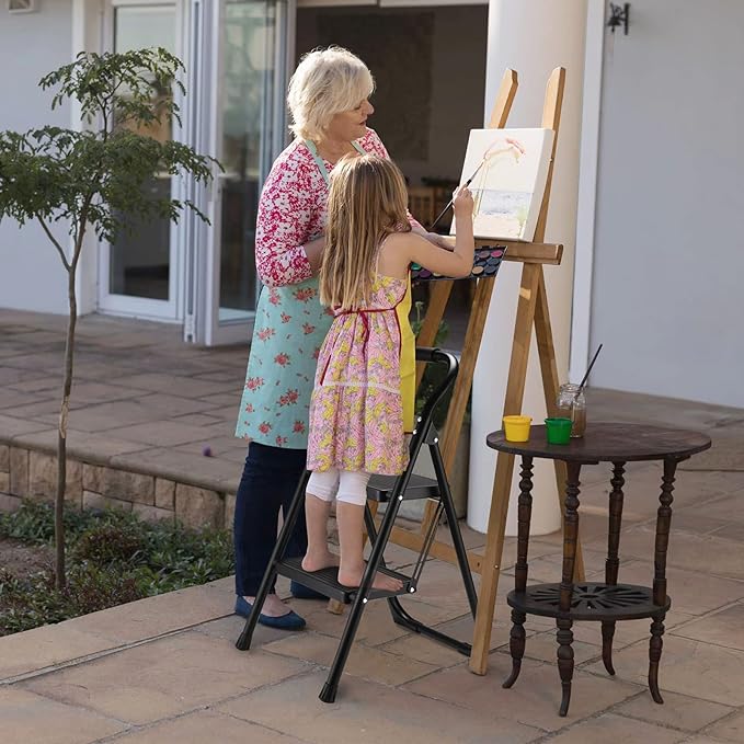 Portable Folding 2-Step Ladder with Wide Anti-Slip Pedal and Safety Buckle