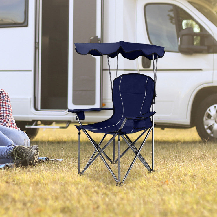 Portable Folding Beach Canopy Chair with Cup Holders and Canopy for Camping