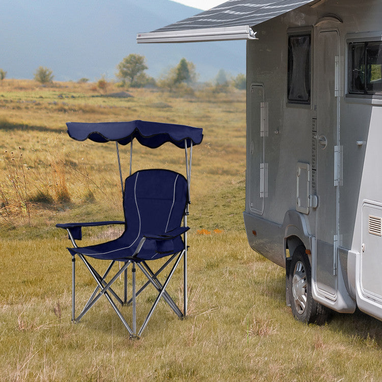 Portable Folding Beach Canopy Chair with Cup Holders and Canopy for Camping