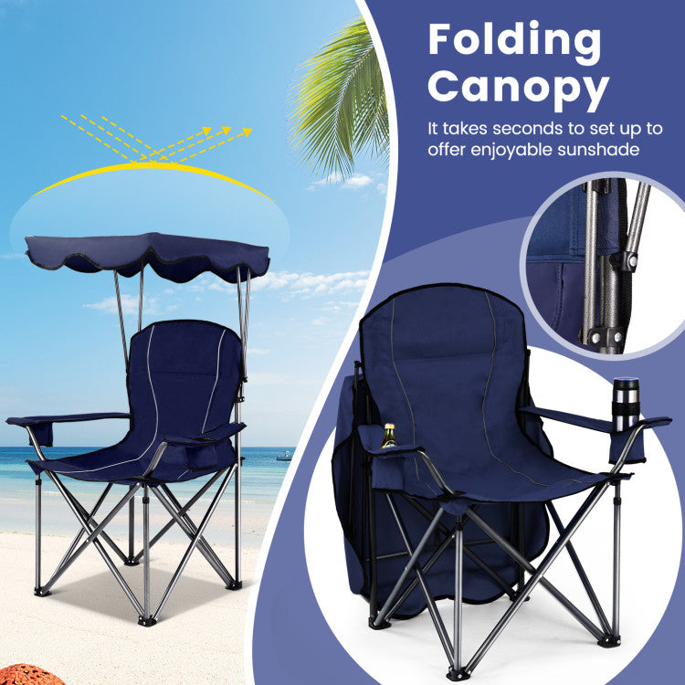 Portable Folding Beach Canopy Chair with Cup Holders and Canopy for Camping