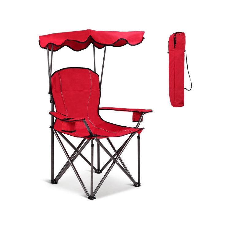 Portable Folding Beach Canopy Chair with Cup Holders and Canopy for Camping