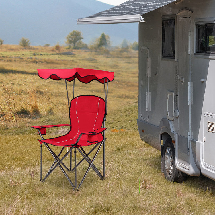 Portable Folding Beach Canopy Chair with Cup Holders and Canopy for Camping