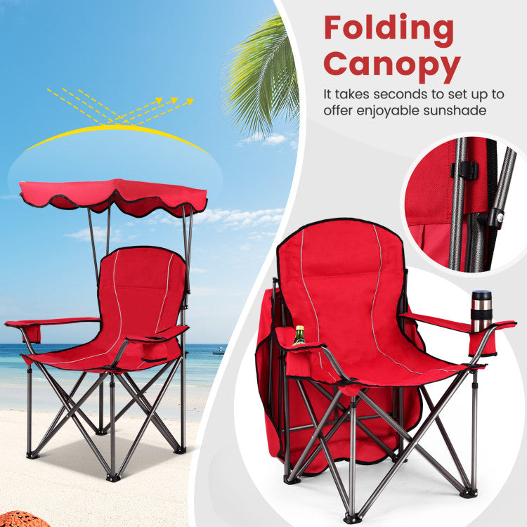 Portable Folding Beach Canopy Chair with Cup Holders and Canopy for Camping