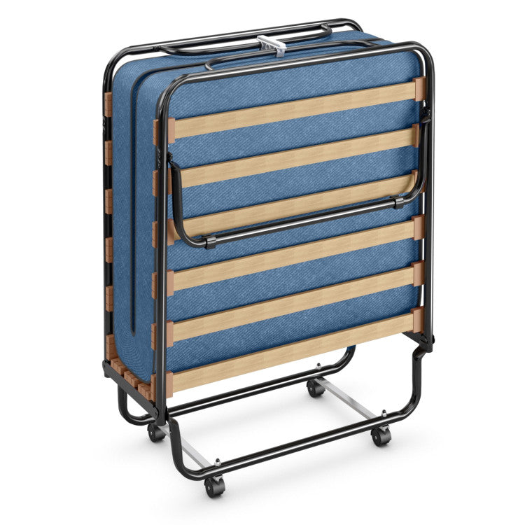 Portable Folding Bed with Wheels, Memory Foam Mattress and  Metal Frame Made in Italy