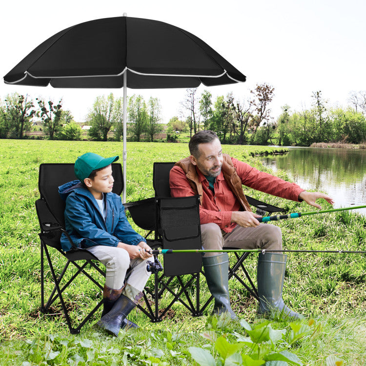 Portable Folding Picnic Double Chair with Umbrella for Outdoor Patio and Camping