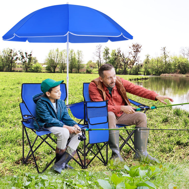 Portable Folding Picnic Double Chair with Umbrella for Outdoor Patio and Camping