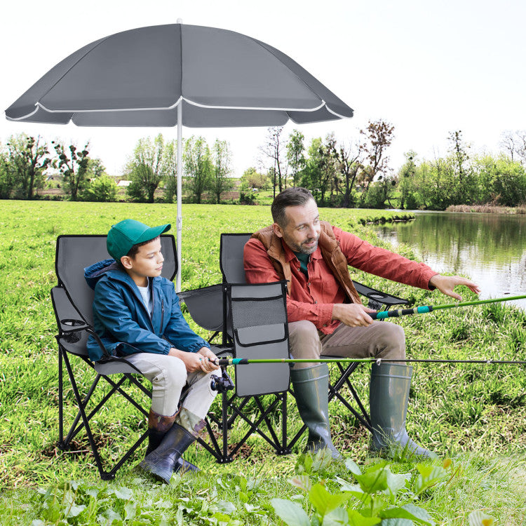 Portable Folding Picnic Double Chair with Umbrella for Outdoor Patio and Camping