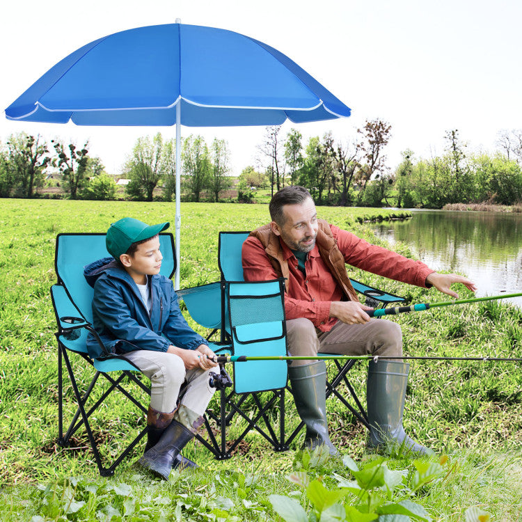 Portable Folding Picnic Double Chair with Umbrella for Outdoor Patio and Camping