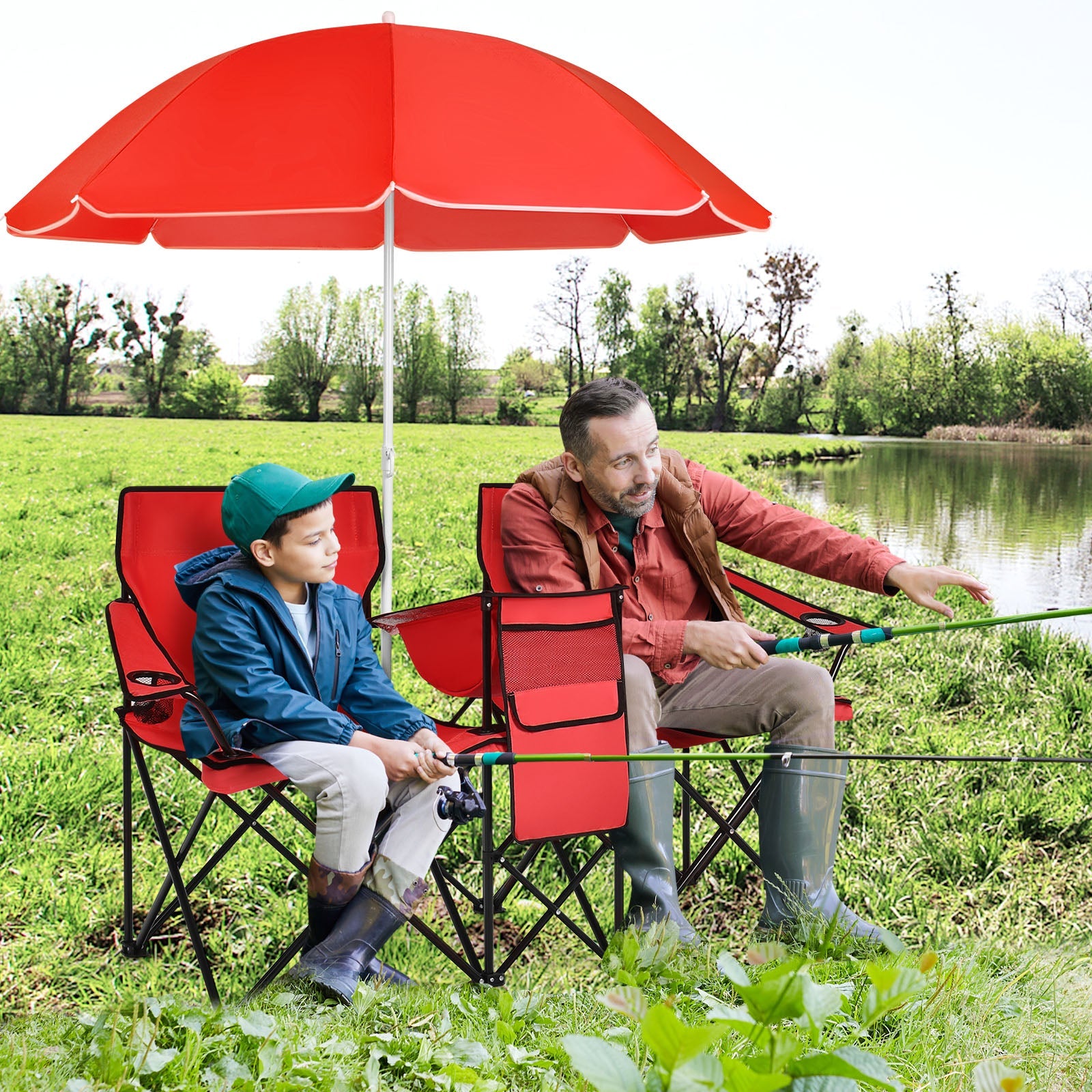 Portable Folding Picnic Double Chair with Umbrella for Outdoor Patio and Camping