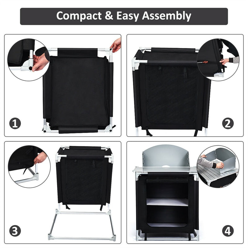 Portable Camping Kitchen Outdoor Cooking Table with Storage Shelves