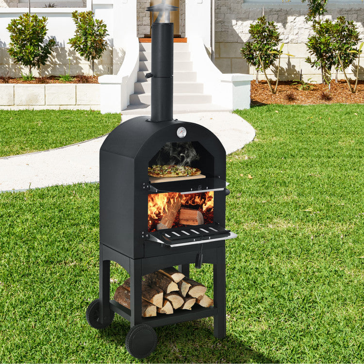 Portable Outdoor Pizza Oven with Pizza Stone, Wheels and Waterproof Cover