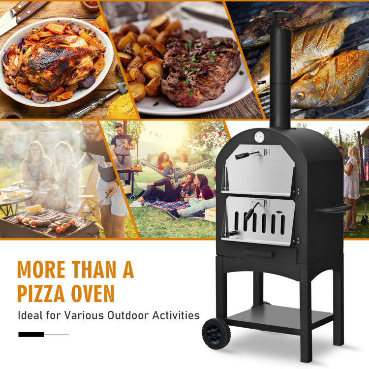 Portable Outdoor Pizza Oven with Pizza Stone, Wheels and Waterproof Cover