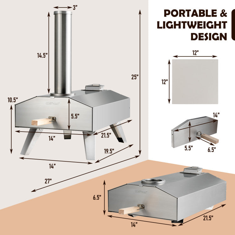 Portable Stainless Steel Outdoor Pizza Oven with Foldable Legs and 12 Inch Pizza Stone