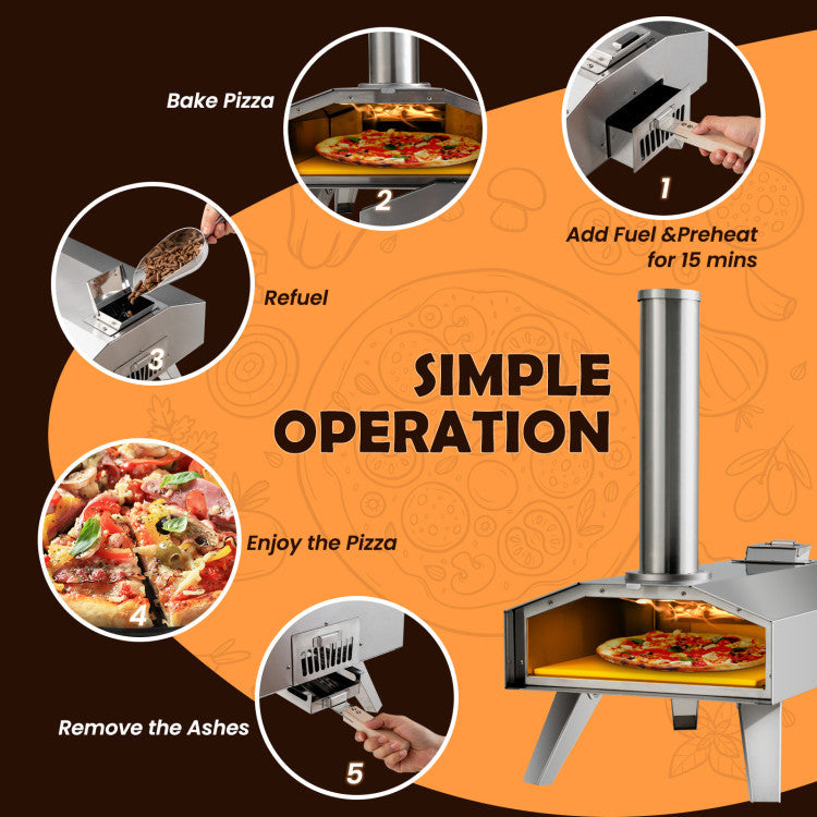 Portable Stainless Steel Outdoor Pizza Oven with Foldable Legs and 12 Inch Pizza Stone