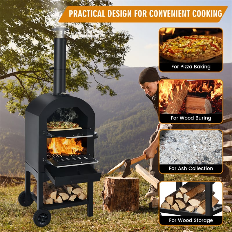 Portable Outdoor Pizza Oven Wood Fired Pizza Oven with Pizza Stone & Waterproof Cover