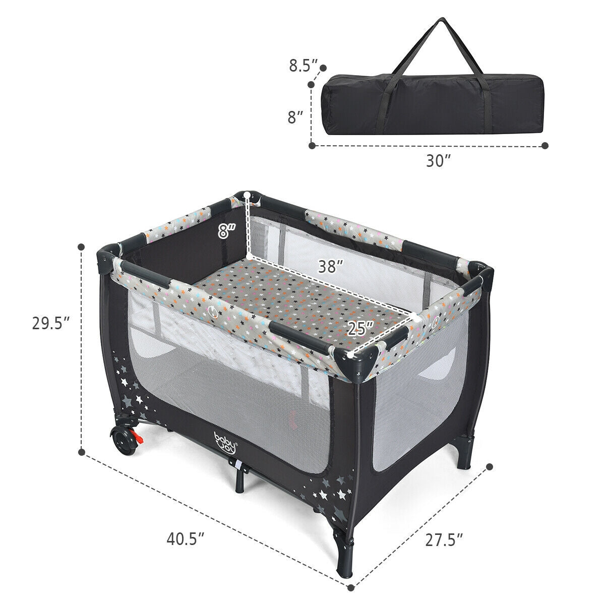 Portable and Folding Baby Playpen with Mattress and Lockable Wheels