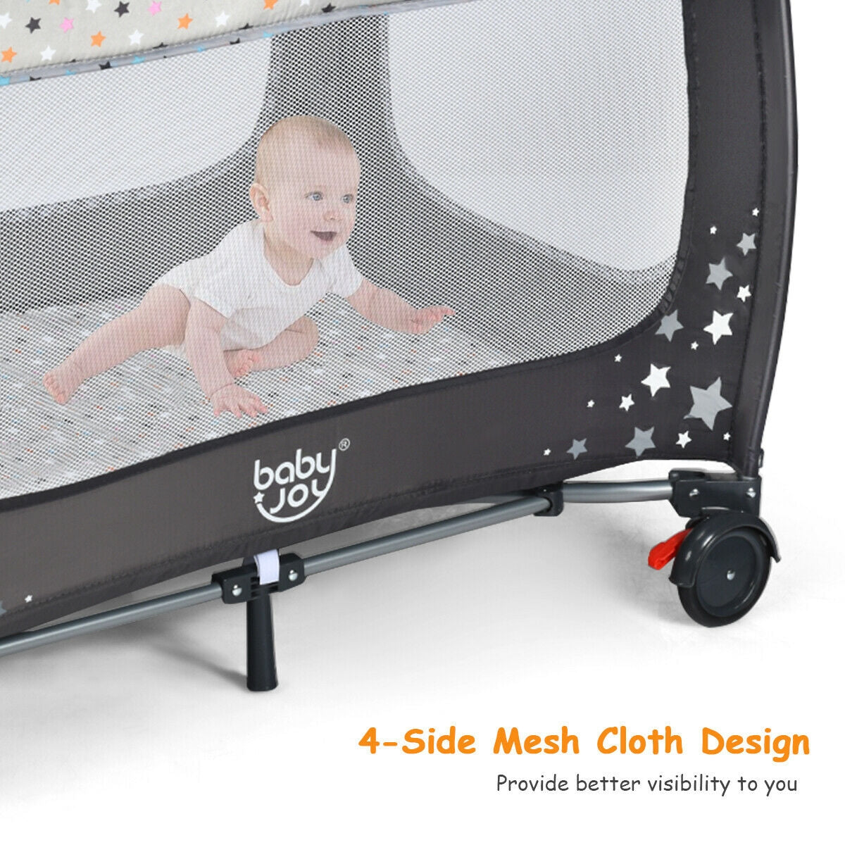 Portable and Folding Baby Playpen with Mattress and Lockable Wheels