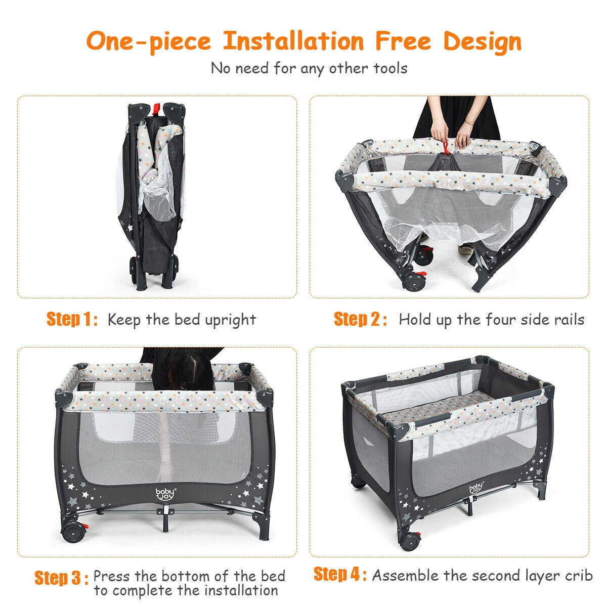 Portable and Folding Baby Playpen with Mattress and Lockable Wheels