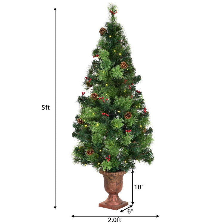 3/5 Feet Pre-lit LED Christmas Tree with Red Berries and Pine Cones