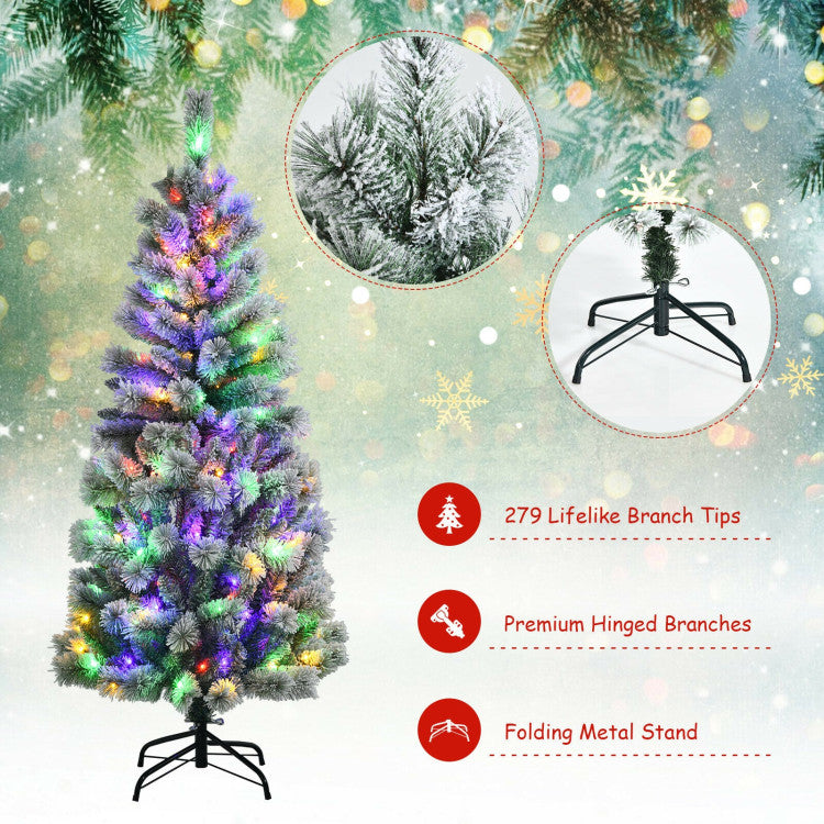 5/6/7.5/8 Feet Pre-lit Realistic Snow Flocked Christmas Tree with 9 Lighting Modes