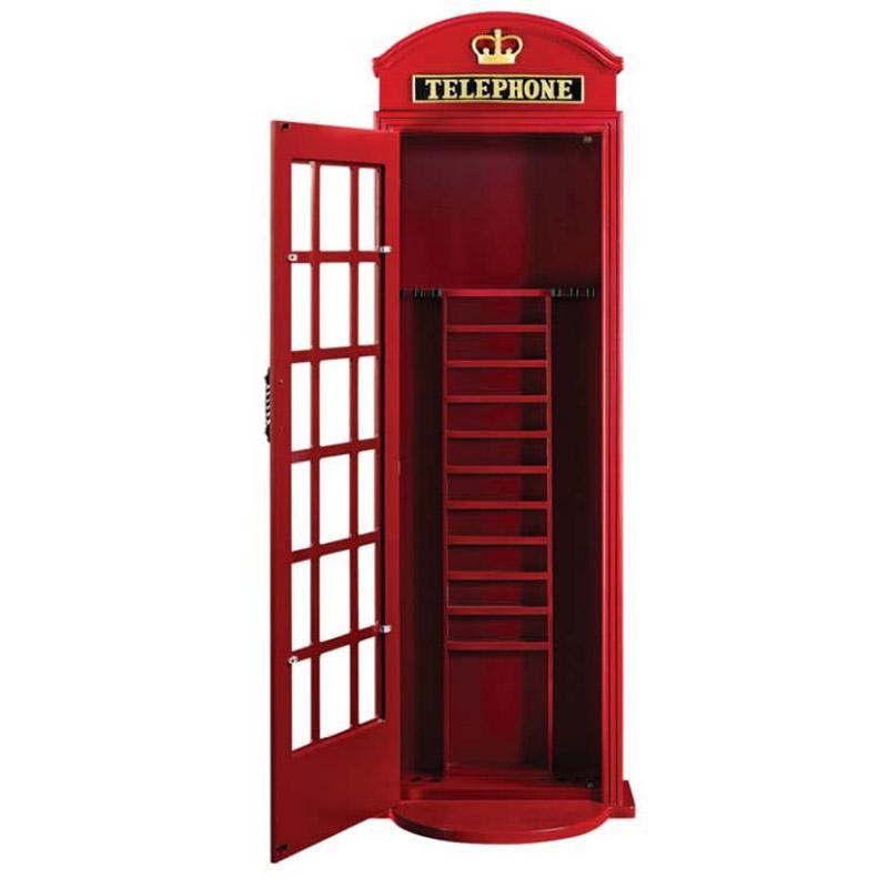 RAM Game Room Old English Telephone Booth Floor Cue Rack in Red - ElitePlayPro