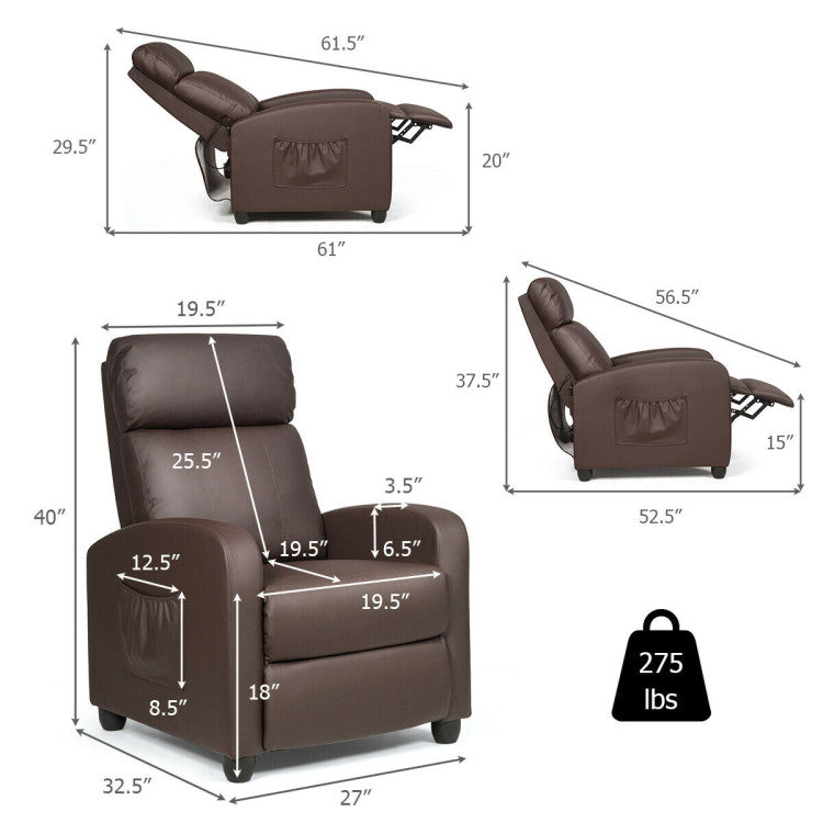 Recliner Massage Adjustable Wingback Single Chair with Side Pocket for Living Room