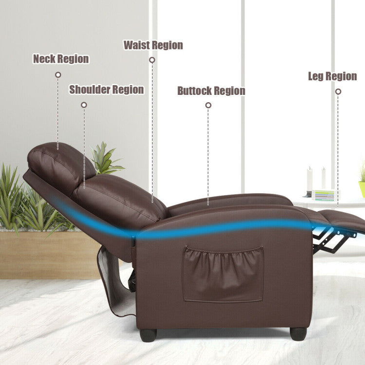 Recliner Massage Adjustable Wingback Single Chair with Side Pocket for Living Room