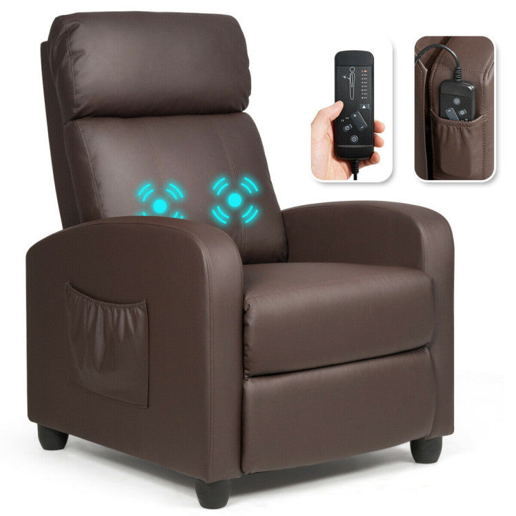 Recliner Massage Adjustable Wingback Single Chair with Side Pocket for Living Room