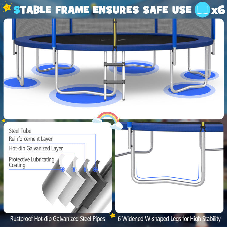 12/14/15/16 Feet Recreational Trampoline with Enclosure Net for Outdoor Patio