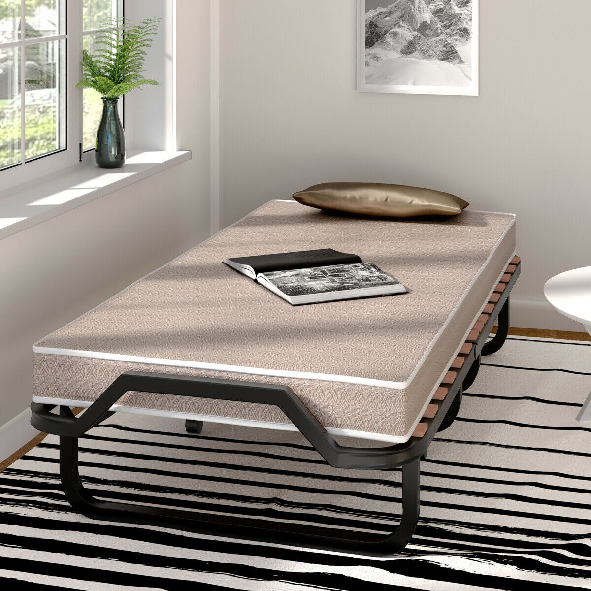 Rollaway Folding Bed with Memory Foam Mattress Made in Italy
