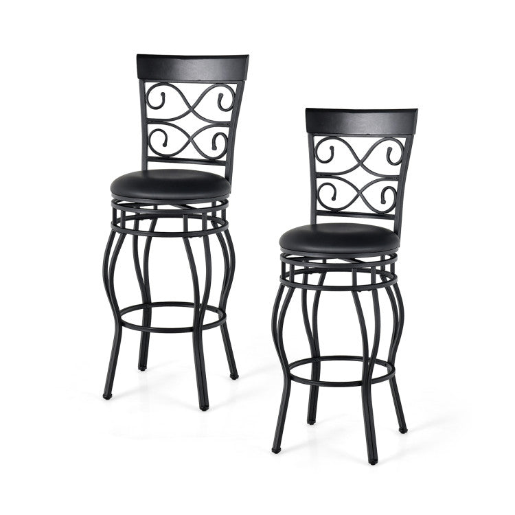 Set of 2 30 Inch 360° Swivel Bar Stools with Backrest and Footrest