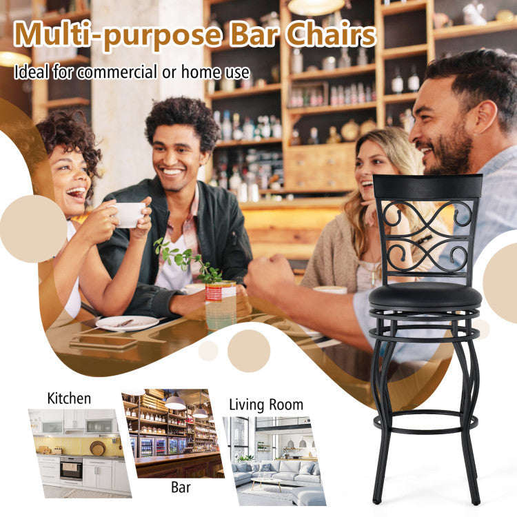 Set of 2 30 Inch 360° Swivel Bar Stools with Backrest and Footrest
