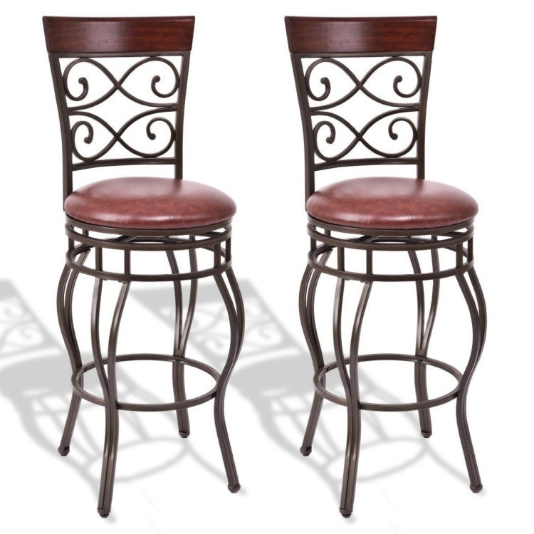 Set of 2 30 Inch 360° Swivel Bar Stools with Backrest and Footrest