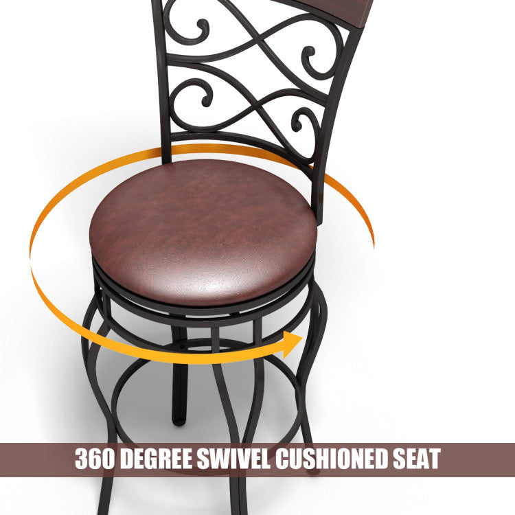 Set of 2 30 Inch 360° Swivel Bar Stools with Backrest and Footrest