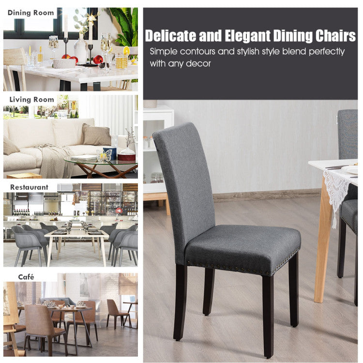 Set of 2  Ergonomic Design Fabric Upholstered  Dining Chairs with Nailhead for Kitchen