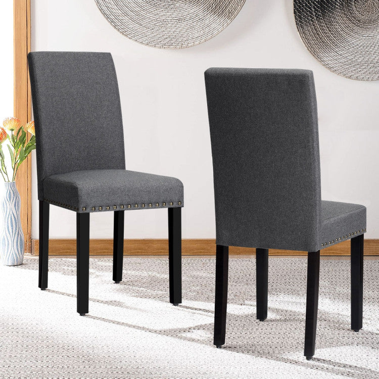 Set of 2  Ergonomic Design Fabric Upholstered  Dining Chairs with Nailhead for Kitchen