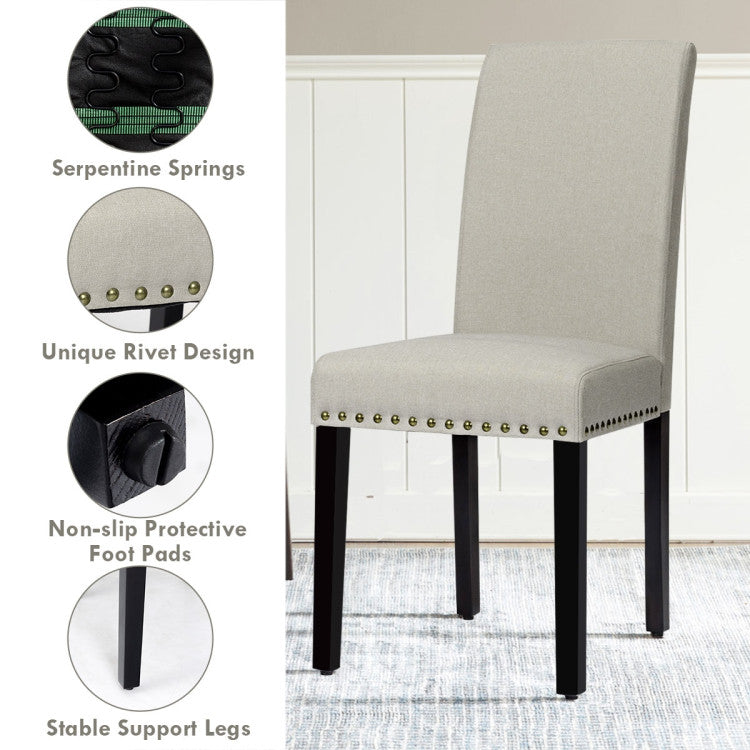 Set of 2  Ergonomic Design Fabric Upholstered  Dining Chairs with Nailhead for Kitchen