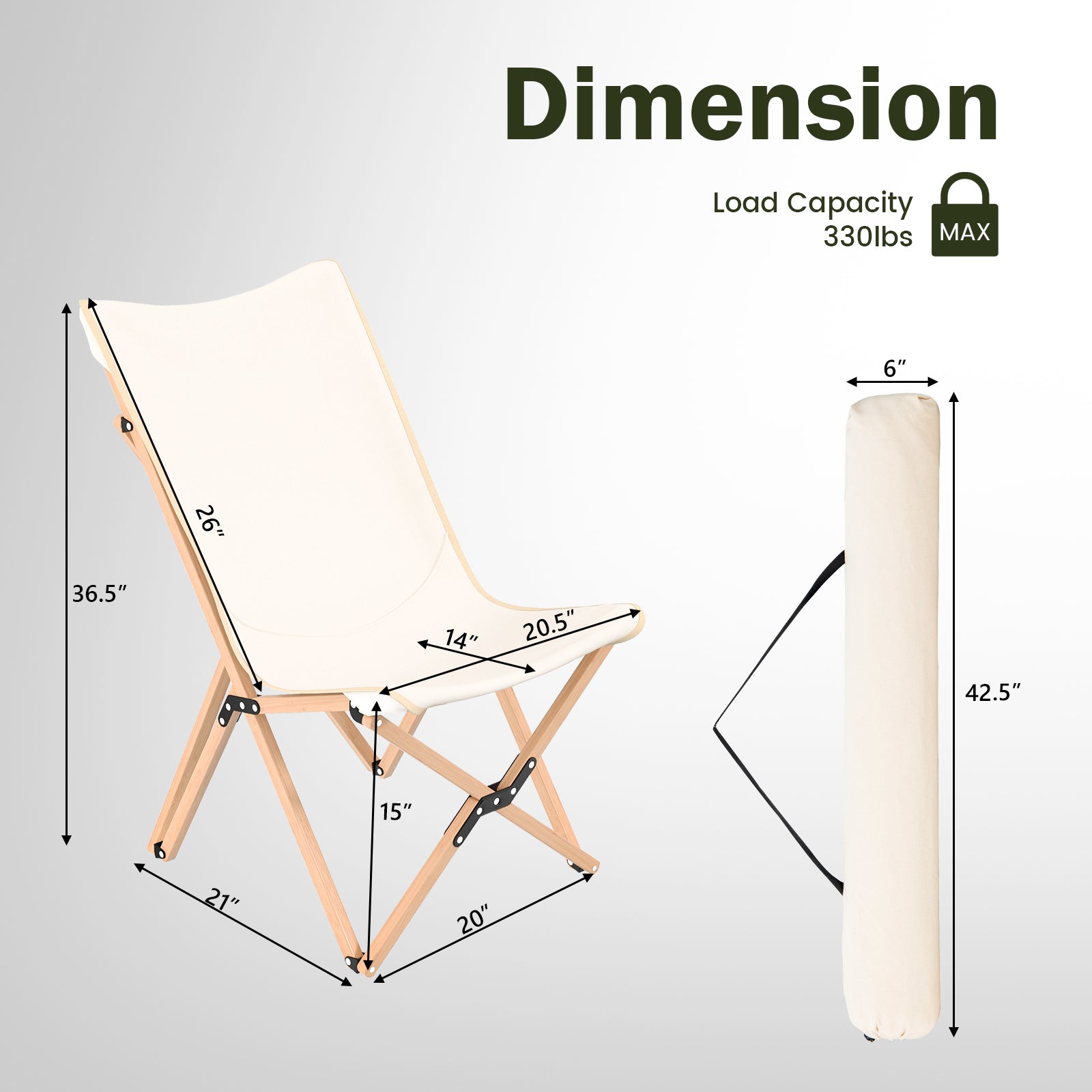 Set of 2 Portable Bamboo Thickened Canvas Beach Chair with Storage Pocket for Outdoor Camping and Fishing