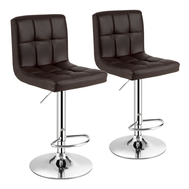 Set of 2 Square Swivel Adjustable Bar Stools with Soft Back and Footrest