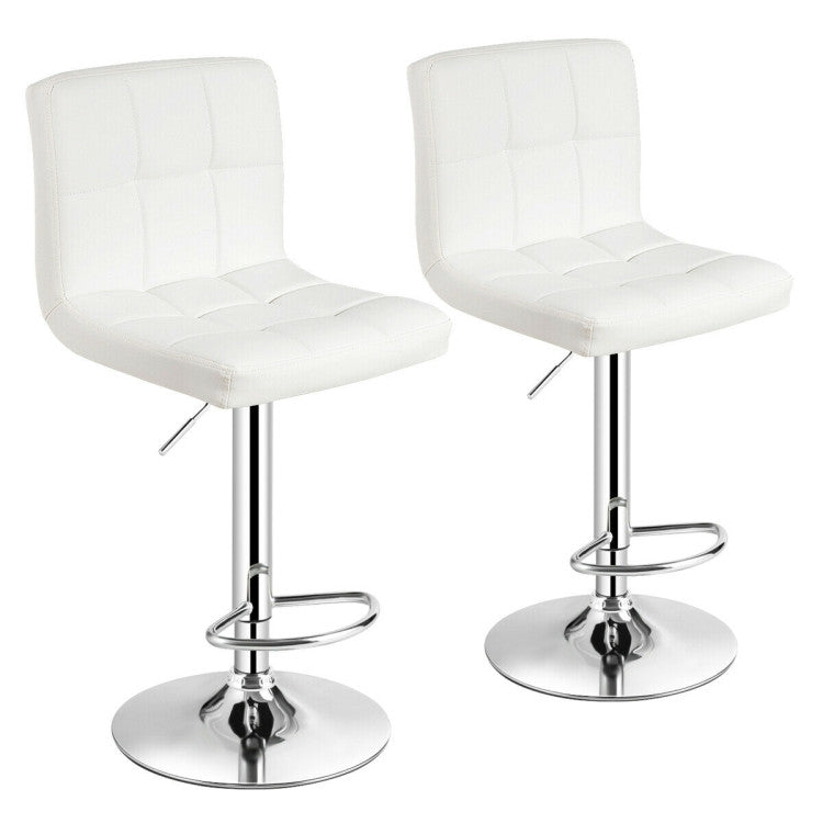 Set of 2 Square Swivel Adjustable Bar Stools with Soft Back and Footrest