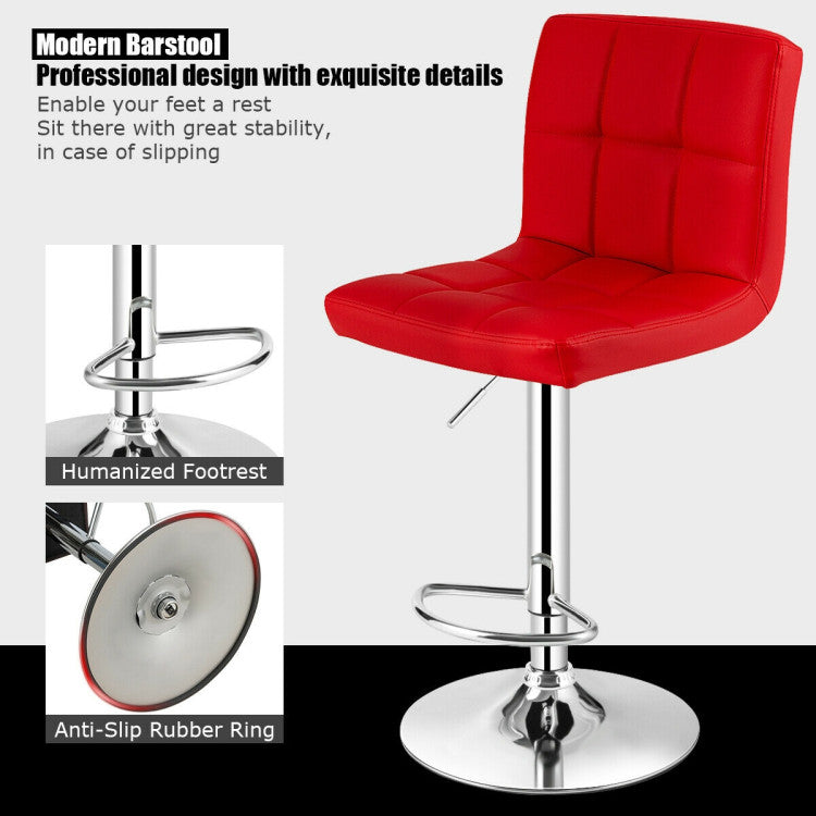 Set of 2 Square Swivel Adjustable Bar Stools with Soft Back and Footrest