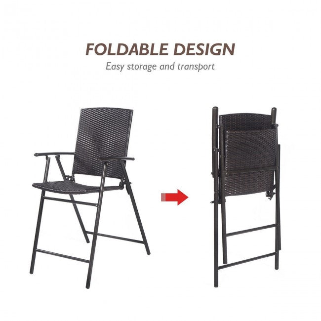 Set of 4 Folding Rattan Bar Chairs with Footrests and Armrests for Outdoor