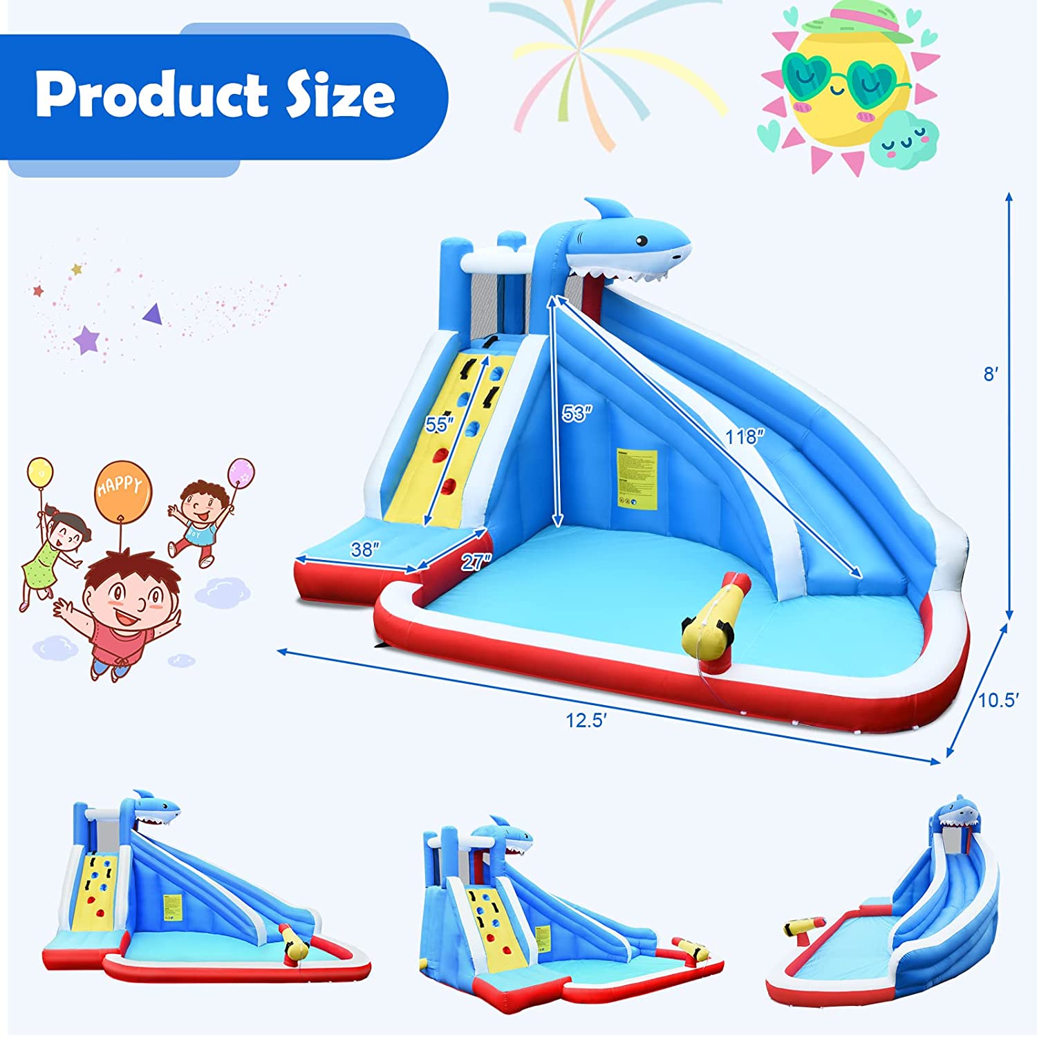 Inflatable Water Slide Shark Bounce House Castle Without Blower