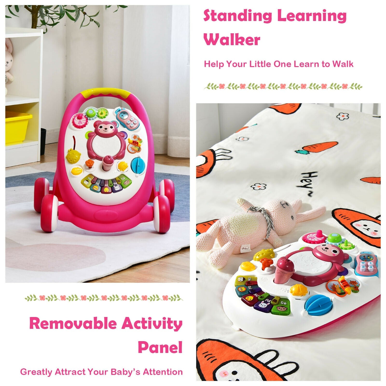 Sit-to-Stand Toddler Learning Walker with Kid Toys, Lights and Sounds