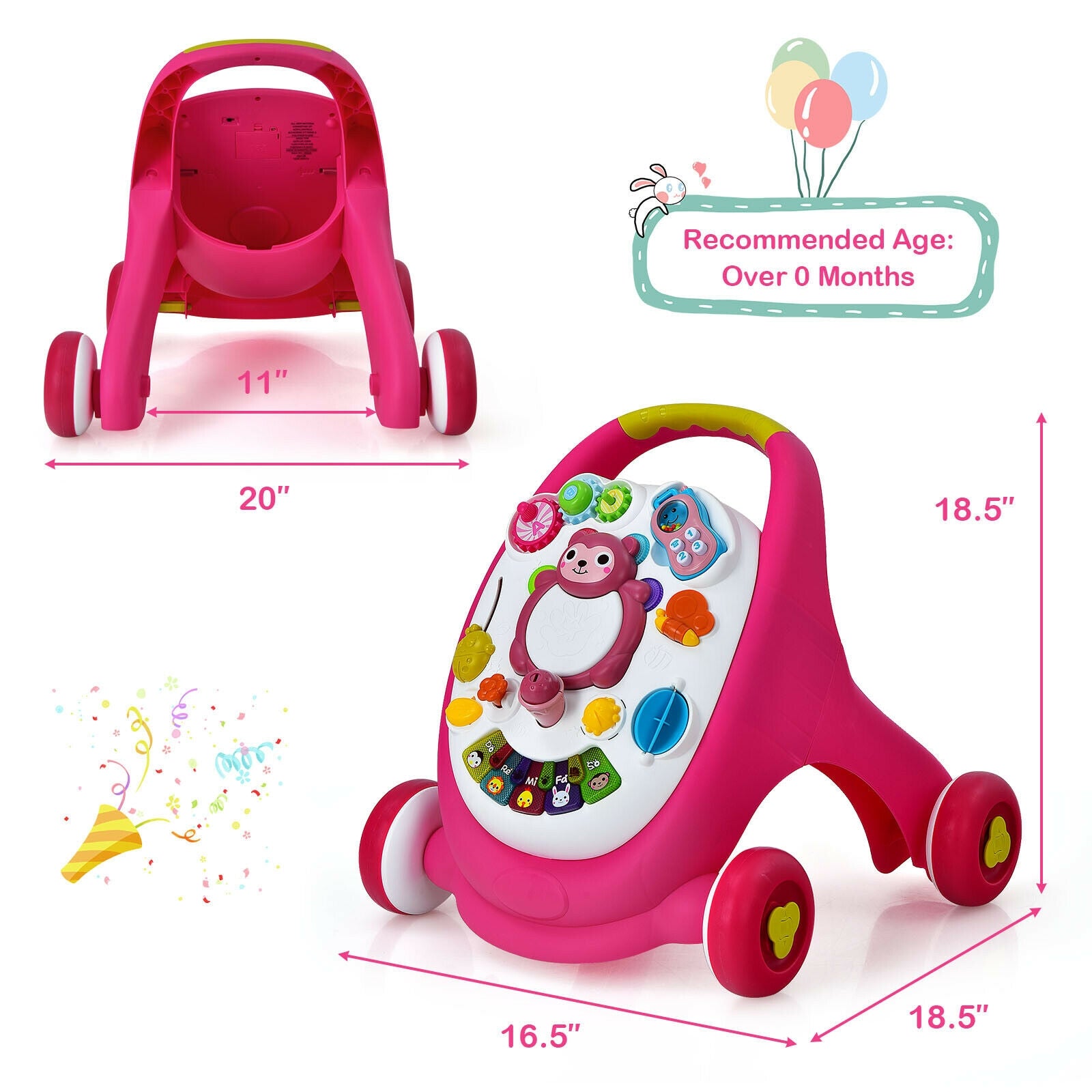 Sit-to-Stand Toddler Learning Walker with Kid Toys, Lights and Sounds