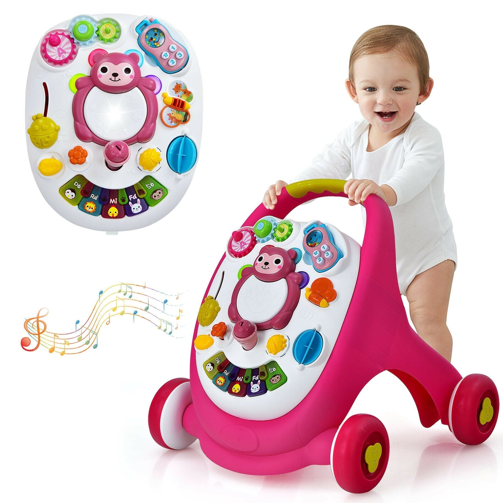 Sit-to-Stand Toddler Learning Walker with Kid Toys, Lights and Sounds