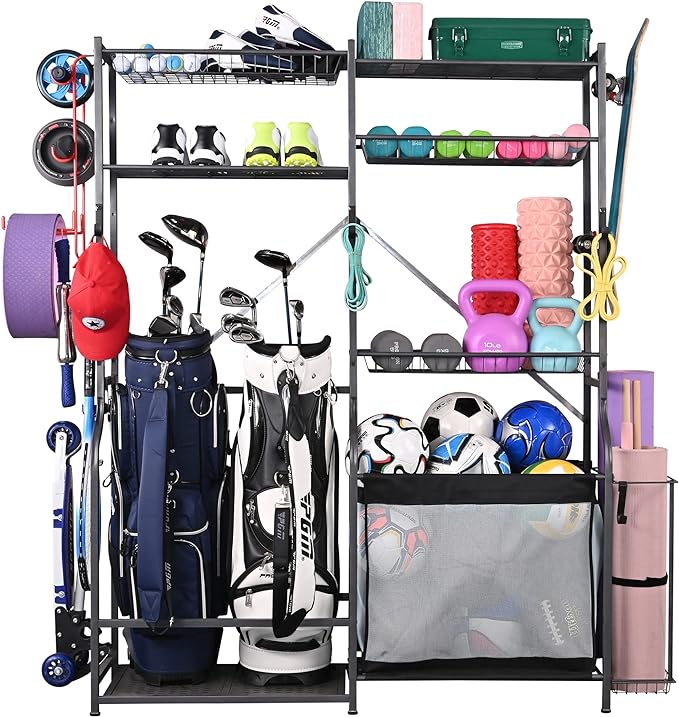 Sports Equipment Organizer with 5-Level Adjustable Shelves for Garage