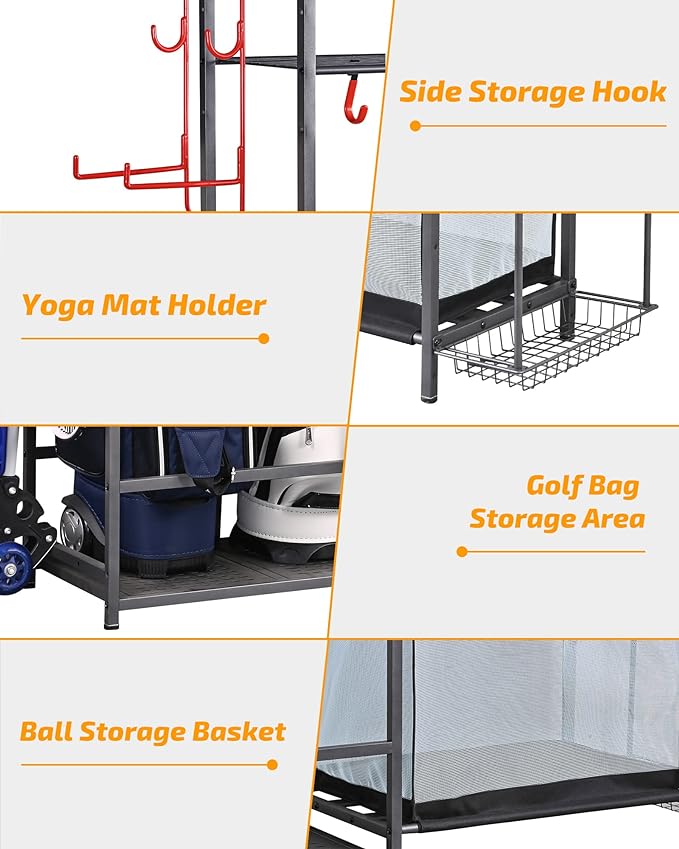 Sports Equipment Organizer with 5-Level Adjustable Shelves for Garage